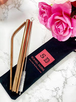 Mug with Rose Gold Stainless Steel Straws
