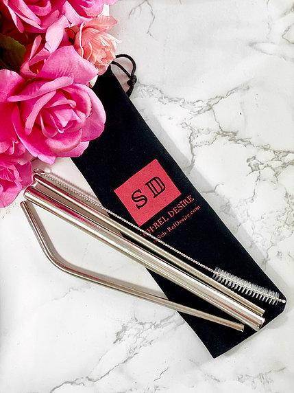 silver stainless steel straws