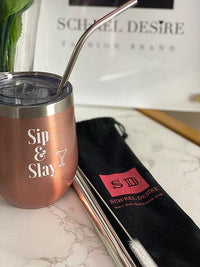 Decorative wine mug and straw set