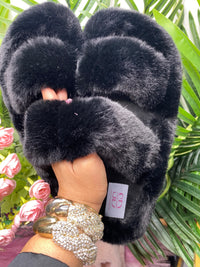 Black mink slippers