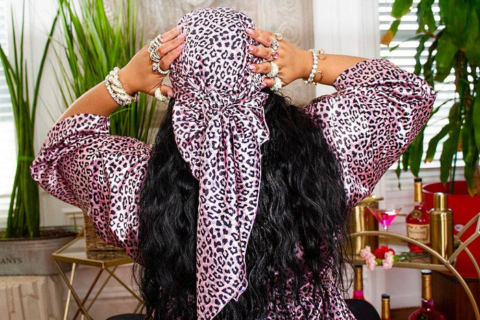 pink leopard satin scarf