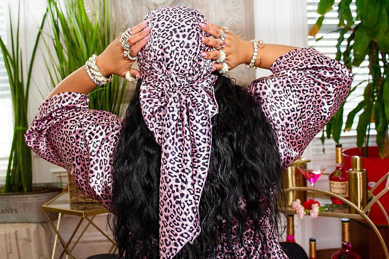 pink leopard satin scarf