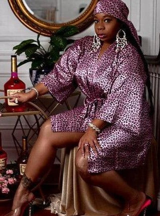 pink leopard satin robe
